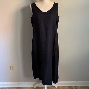Linen Sleeveless V Neck Dress Black